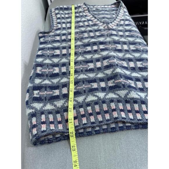 Large Multicolor Vneck Geometric Pattern Sleeveless Unisex Sweater Vest Vintage - Picture 7 of 7